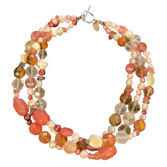 Designer Avi Soffer Pink Fruit Salad Crystal Pearl Beaded Multi Strand  Necklace - Picture 2 of 6